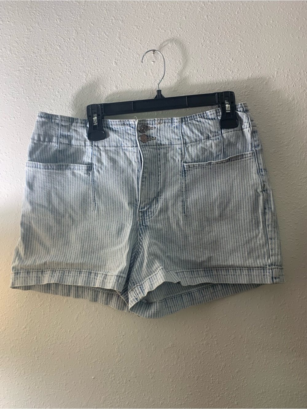 Maurices Light Blue Pinstripe Denim Shorts